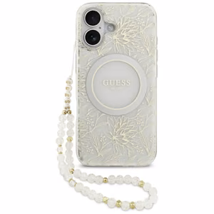Guess IML Flowers Electro Pearl Strap MagSafe ümbris jaoks iPhone 17 - valge