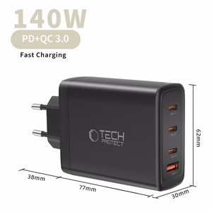 Tech-Protect NC140W-GAN 4-portiline 140W seinalaadija - must