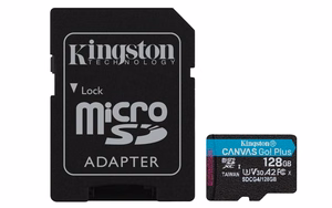 Kingston memory card 128GB microSDXC Canvas Go Plus Gen4 200MB/s A2 U3 V30 + adapter