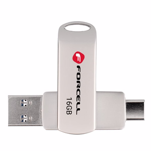 Pendrive 16GB USB 3.2 Gen 1 (USB A / USB C) Forcell F-Data Metal Duo hõbedane