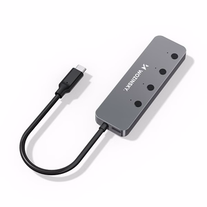 Hall alumiiniumist 4 × USB-A 3.0 jaotur Wozinsky WHS080YSS eraldi lülitite ja 15 cm USB-C-kaabliga