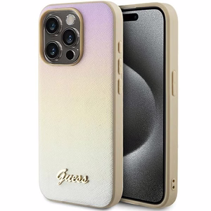 Guess GUHCP15XPSAIRSD iPhone 15 Pro Max 6.7" kuldne/kuldne hardcase Saffiano Iridescent Script