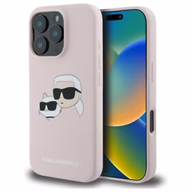 Karl Lagerfeld Silicone Nauble Heads Print MagSafe Ümbris jaoks iPhone 16 Pro Max - Roosa