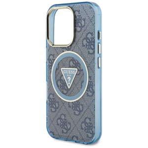 Guess IML Metal Glitter 4G Circle Triangle MagSafe Ümbris jaoks iPhone 16 Pro - Sinine