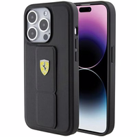 Ferrari Grip Stand Metal Logo ümbris jaoks iPhone 15 Pro Max - must