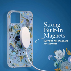 Rifle Paper Clear MagSafe ümbris seadmele iPhone 14 Plus, Garden Party Blue mustriga