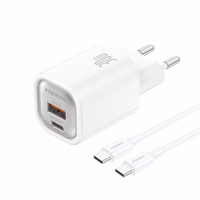 FONENG seinalaadija EU71 PD 30W 1xUSB-C + 1xUSB QC3.0 + kaabel USB-C - USB-C valge