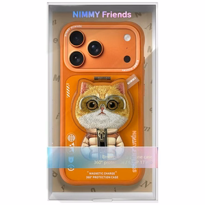 Nimmy Cool&Cute 2.0 Cat Ümbris jaoks iPhone 17 Pro Max with Magnetic Hanger - oranž