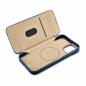 iCarer CE Oil Wax Premium Leather Folio Case iPhone 14 Plus magnetic flip case MagSafe blue (AKI14220707-BU)