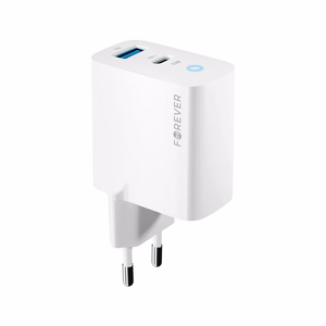 Forever TC-06-33AC GaN PD QC laadija 1x USB-C 1x USB 33W valge