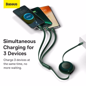 Baseus Kaabel Bright Mirror 2 3 in 1 - Type C to Micro USB, Lightning, Type C - 100W 1,1 metres (CAMJ010206) roheline