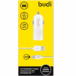 Budi BD062L autolaadija 1 USB-A pordiga, LED-näidikuga, Lightning-kaabliga