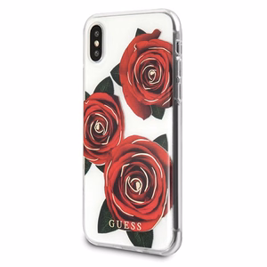 Guess Flower Desire punane Rose iPhone X Ümbris - läbipaistev