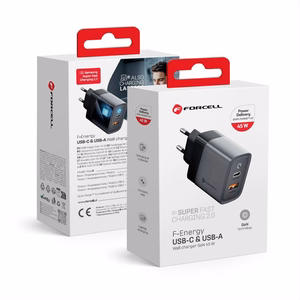Phone laadija Forcell F-Energy GaN USB C + USB A QC4.0 PD 4A 45W VT-39 hall