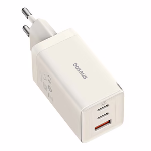 Сетевое зарядное устройство Baseus GaN5 2x USB-C + USB, 65W + кабель 1m (белое)