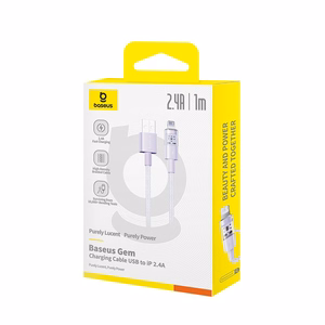 Baseus Gem USB-A kuni Lightning 2.4A kiirlaadimiskaabel 1 m, lilla
