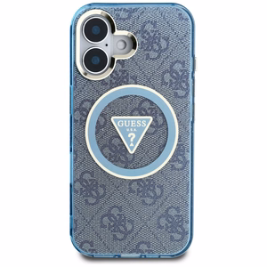 Guess IML Metal Glitter 4G Circle Triangle MagSafe Ümbris jaoks iPhone 16 - Sinine