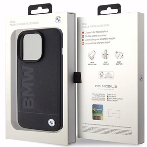 BMW Leather Hot Stamp ümbris jaoks iPhone 15 Pro - must