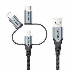 Vention USB 2.0 A Male to 3-in-1 Micro-B & USB-C & Lightning Male kaabel 1 m, hall alumiiniumsulami tüüp