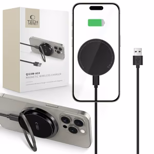 Tech-Protect QI15W-A33 Induktiivne Laadija koos MagSafe and Alus koos USB-A / USB-C Kaabel - must