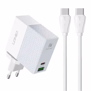 Laadija LDnio A2620C valge 65W (PD / QC3.0) + Type-C / Type-C 100cm kaabel
