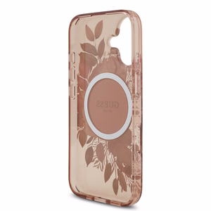 Чехол Guess IML Flowers Strap MagSafe для Apple iPhone 17, розовый