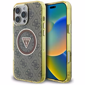 Guess IML Metal Glitter 4G Circle Triangle MagSafe Ümbris jaoks iPhone 16 Pro Max - Brown