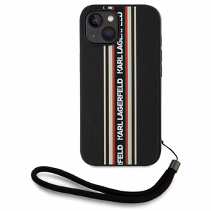 Karl Lagerfeld Saffiano Athleisure Stripes Cord iPhone 15 Ümbris - Punane