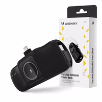 Wozinsky WF16-YLS 5000mAh 15W Lightning Mini Power Bank sisseehitatud USB-C kaabliga ja Apple Watchi laadijaga - must