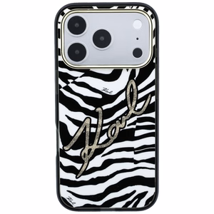 Karl Lagerfeld IML Signature Zebra Glitter MagSafe ümbris mudelile iPhone 17 Pro / 18 Pro – kuldne