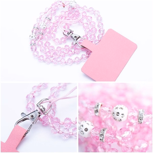 CRYSTAL DIAMOND Phone lanyard, Phone pendant / cord length 74cm (37cm in the loop) / on neck - lite roosa
