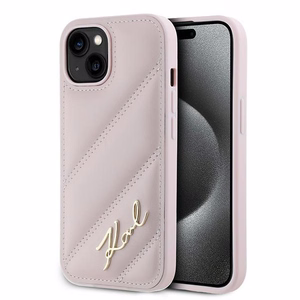 Karl Lagerfeld Diagonal Quilted Script ümbris jaoks iPhone 15 Plus / 14 Plus - roosa