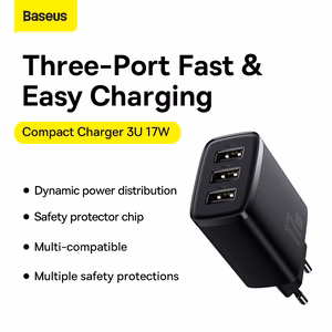 Baseus Compact Quick Charger, 3x USB, 17W (Must)