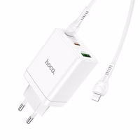 Phone Laadija Hoco 2 x USB C + USB A QC3.0 PD 3A 35W + Kaabel USB C to Lightning N33 valge