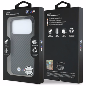 BMW kaitseümbris seadmele iPhone 18 Pro Max / 17 Pro Max: (Carbon Metal Logo), MagSafe'iga ühilduv, värv: must
