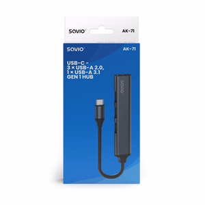 SAVIO AK-71 USB-C jaotur - 3 x USB-A 2.0, 1 x USB-A 3.0, 4-in-1, 5 Gbps