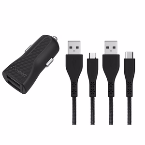 Energizer HardCase DC2BLCMM autolaadija, 2 × USB-A, 2,4 A, USB-C- ja Micro-USB-kaabliga, must