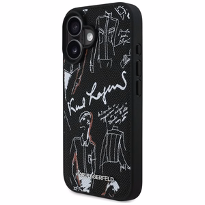 Karl Lagerfeld Grained Pattern & Logo MagSafe Ümbris for iPhone 16 - must