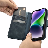 iCarer õlivaha rahakoti ümbris 2in1 Case iPhone 14 Anti-RFID nahast Flip Case Sinine (WMI14220721-BU)