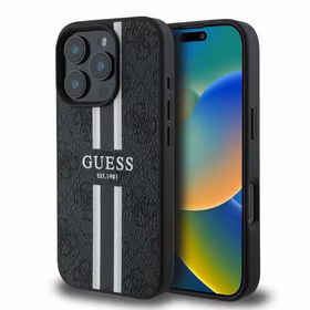 Guess 4G Printed Stripes MagSafe ümbris jaoks iPhone 16 Pro Max - must