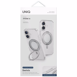 Uniq Swivix 360 Rotating Kickstand Ümbris jaoks iPhone 16 - Läbipaistev