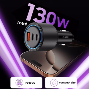 CC04 3-port PD130W car laadija - must