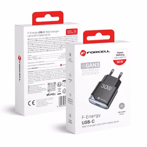 Phone laadija Forcell F-Energy Ultra Slim GaN III USB C PD QC4.0 3A 30W B130101-E must
