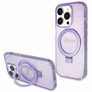 Guess Ring Stand Script Glitter MagSafe ümbris jaoks iPhone 13 Pro Max - lilla