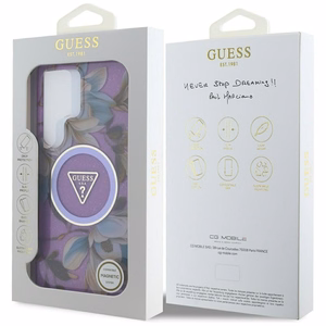 GUESS ümbris jaoks SAMSUNG S25 Ultra GUHMS25LHFLPEDU (Magnetic IML Metal Glitter Flowers Triangle) lilla