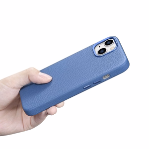 iCarer Litchi Premium Leather Case iPhone 14 Plus Magnetic Leather Case with MagSafe Light Blue (WMI14220711-LB)