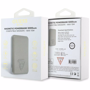 Guess Grained Triangle akupank MagSafe'iga 5000mAh 15W USB-C – beež