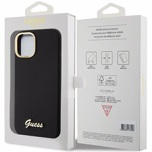 Guess Silicone Script Metal Logo & Frame ümbris jaoks iPhone 15 - must