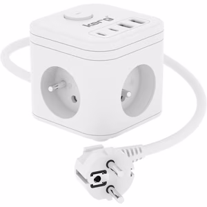 KERG 3-pesa toide cube + USB-A+USB-C laadija 1.5m 3×1.5mm2 H05VV-F 16A/250V~ Nutikas valge