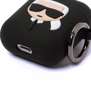 Karl Lagerfeldi silikoonist Ikonik ümbris AirPods 1/2 jaoks - must